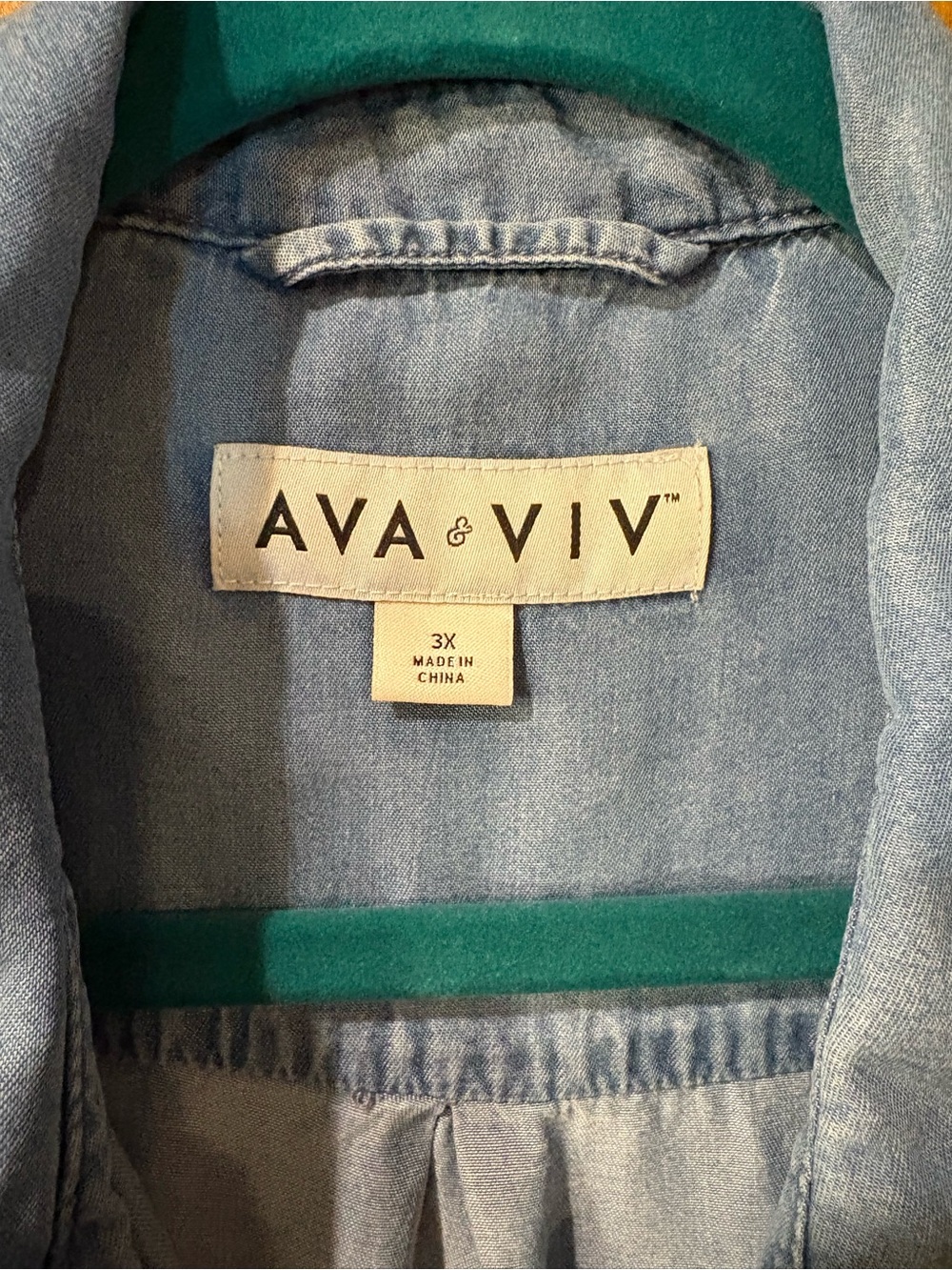 Ava & Viv Light Denim Button-Down Shirt - Pale Blue - Picture 2 of 3
